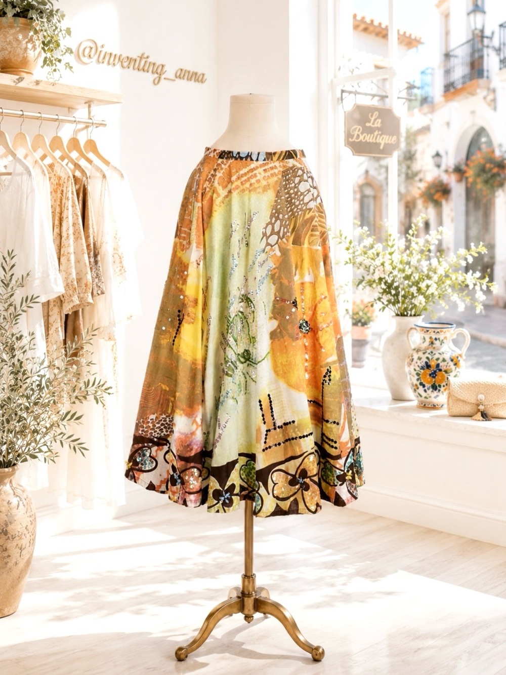 CIRANA Flamenco Style Multi Colorful A-Line Flair Skirt w/Sequin Details
